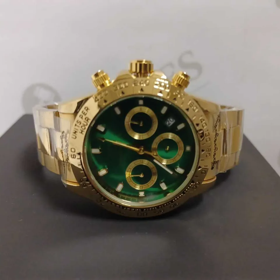 MENS ZIHLMANN & Co Z400 WATCH – CHRONOGRAPH MOVEMENT – GOLD COLOUR STAINLESS STEEL STRAP – GREEN DIAL – 3ATM WATER RESISTANT 