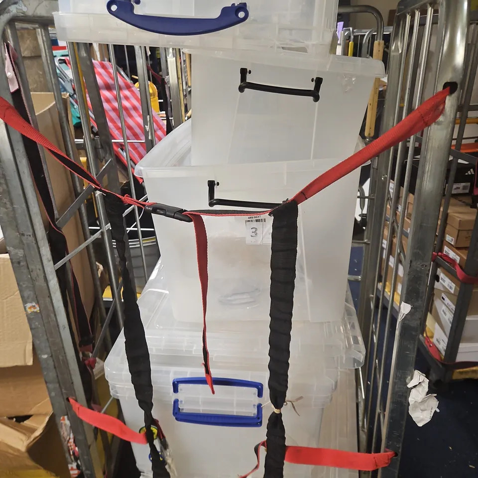 CAGE OF APPROXIMATELY 8 ASSORTED STORAGE BOXES