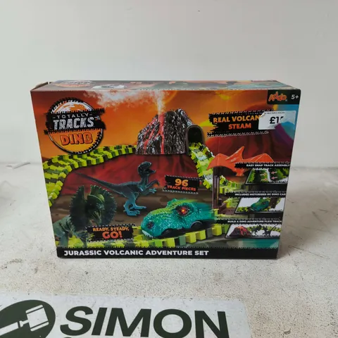 JURASSIC VOLCANIC ADVENTURE SET -  TRACK PIECES WITH MOTORISED RC DINO CAR (BOXED)