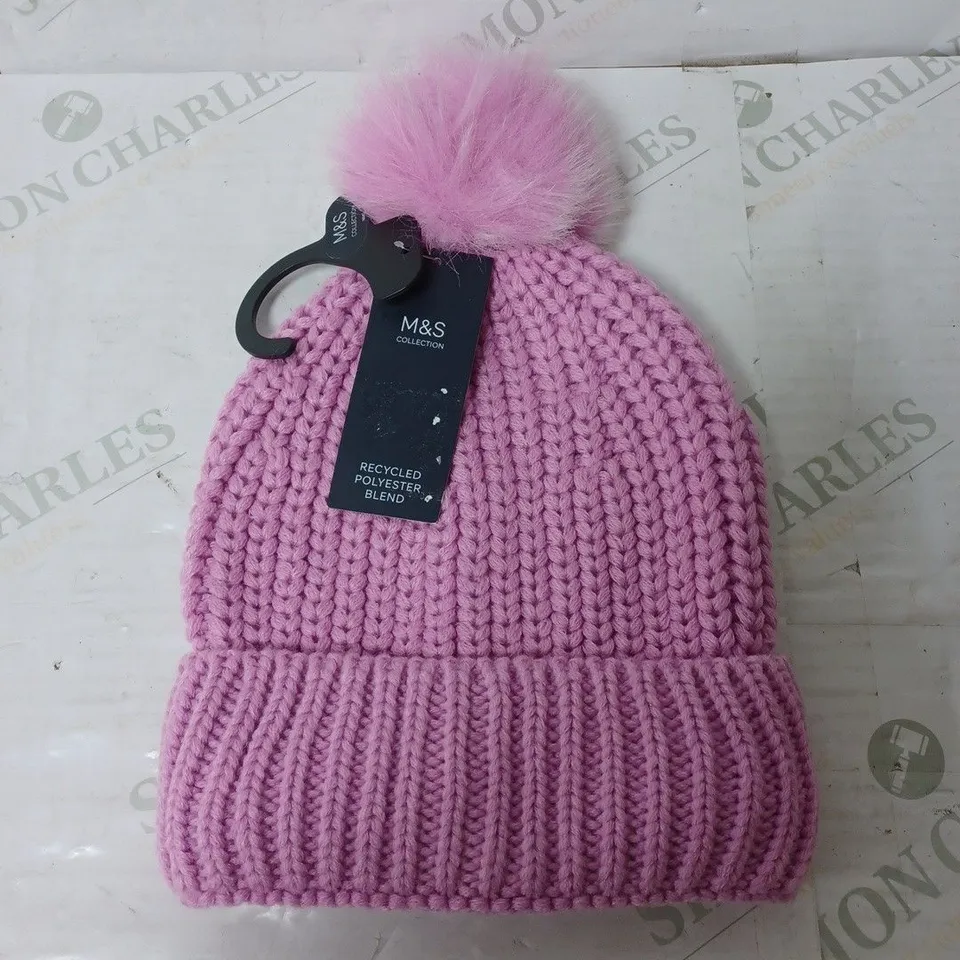 M&S PINK WOOLLY HAT WITH BOBBLE 