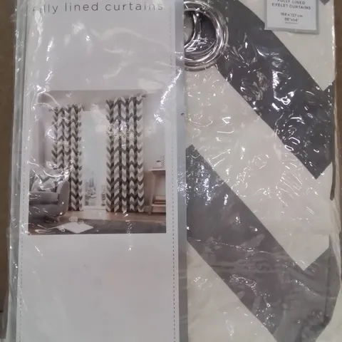 BRAND NEW FUSION FULLY LINED EYELET CURTAINS 168 X 137CM -GREY-CREAM-