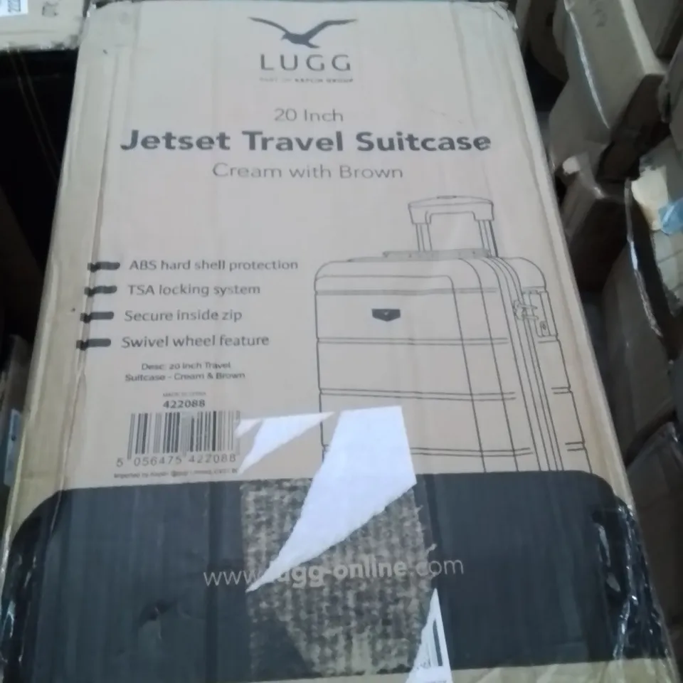 BOXED LUGG 20INCH JETSET TRAVEL SUITCASE CREAM WITH BROWN 