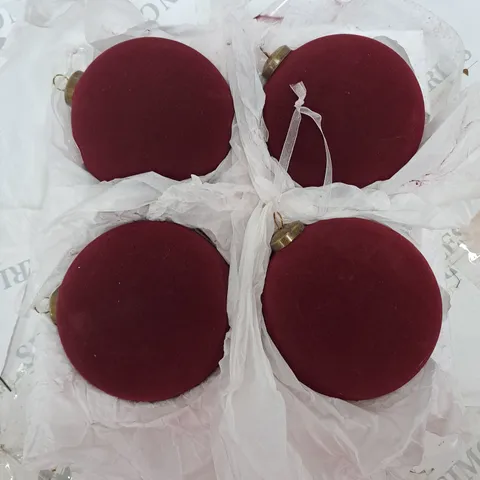 LARGE FLOCKED BAUBLES SET 4 BURGUNDY
