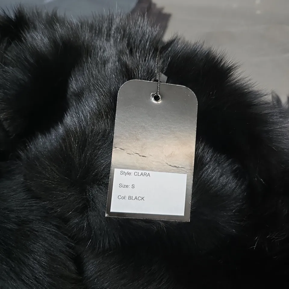 INFINITY LONDON CLARA BLACK FAUX FUR TRIM COAT – SIZE S (WOMEN'S)