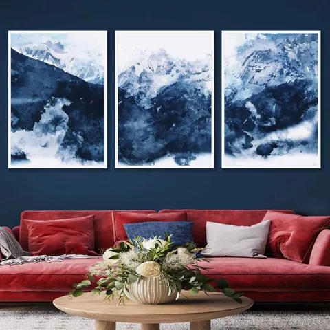 BOXED MONT BLANC IN BLUE - 3 PIECE SINGLE PICTURE FRAME PRINT (1 BOX)