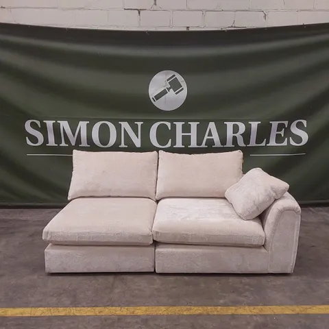 QUALITY DESIGNER EX DISPLAY OPEN-ENDED FABRIC CHAISE SOFA - CREAM