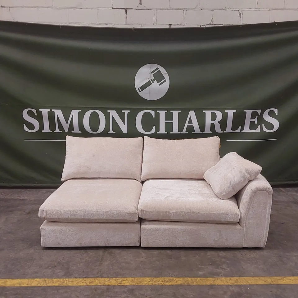 QUALITY DESIGNER EX DISPLAY OPEN-ENDED FABRIC CHAISE SOFA - CREAM