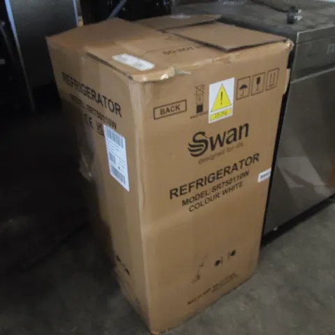 BOXED SWAN SR750110 47.5CM WIDE UNDER-COUNTER FRIDGE WITH 4 STAR ICE BOX IN WHITE