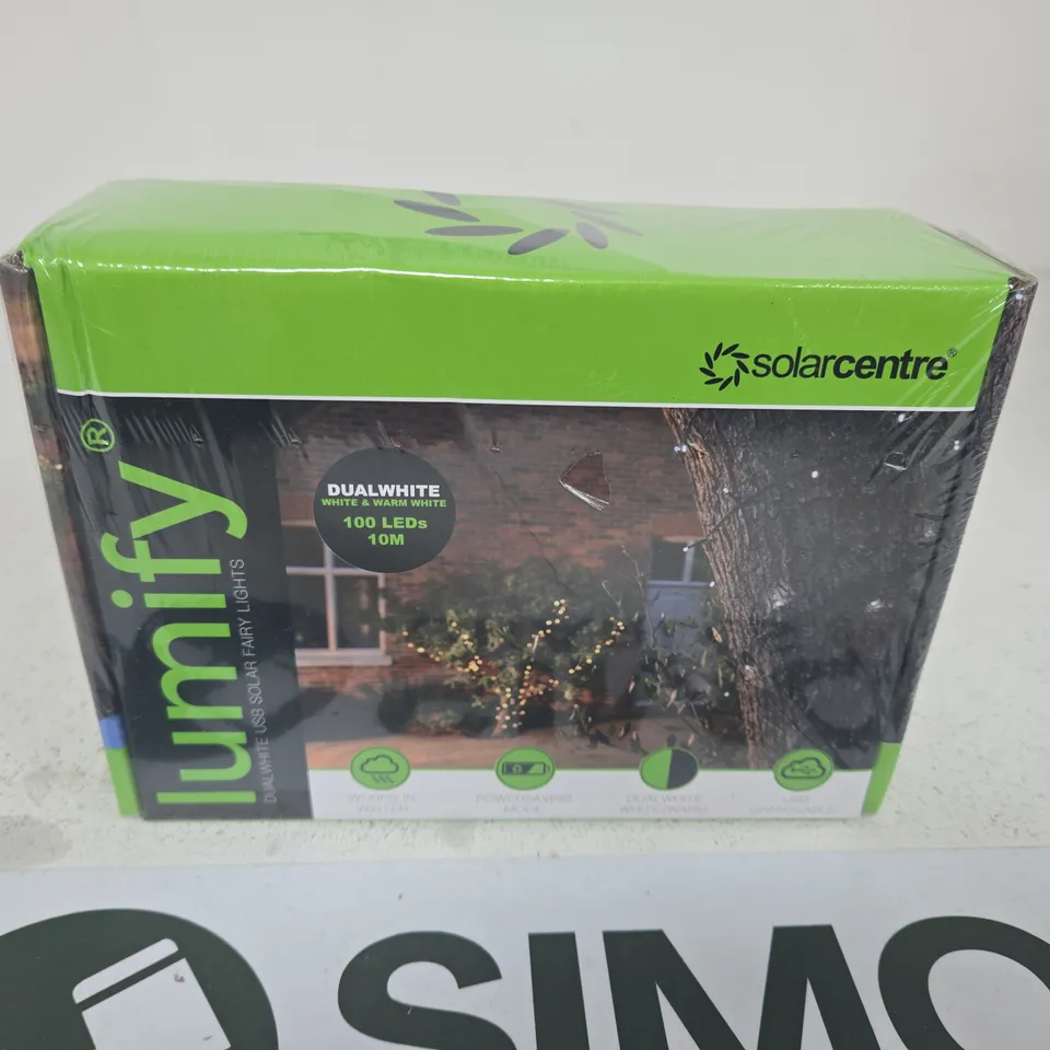 LUMIFY 100 LED DUAL WHITE SOLAR FAIRY LIGHTS – 10M (BOXED) BY SOLARCENTRE