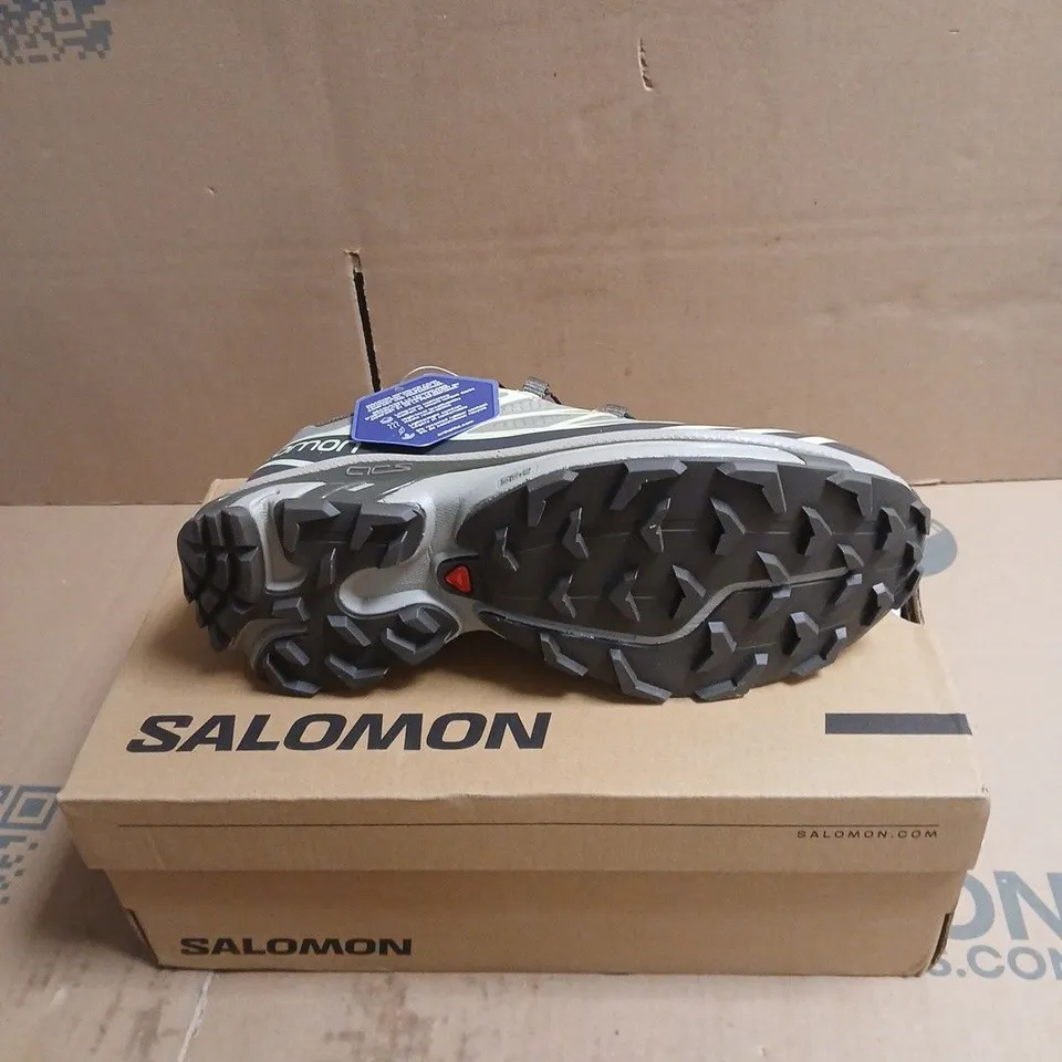 SALOMON GORE-TEX TRAIL SHOES – GREY/GREEN, BOXED UK 6