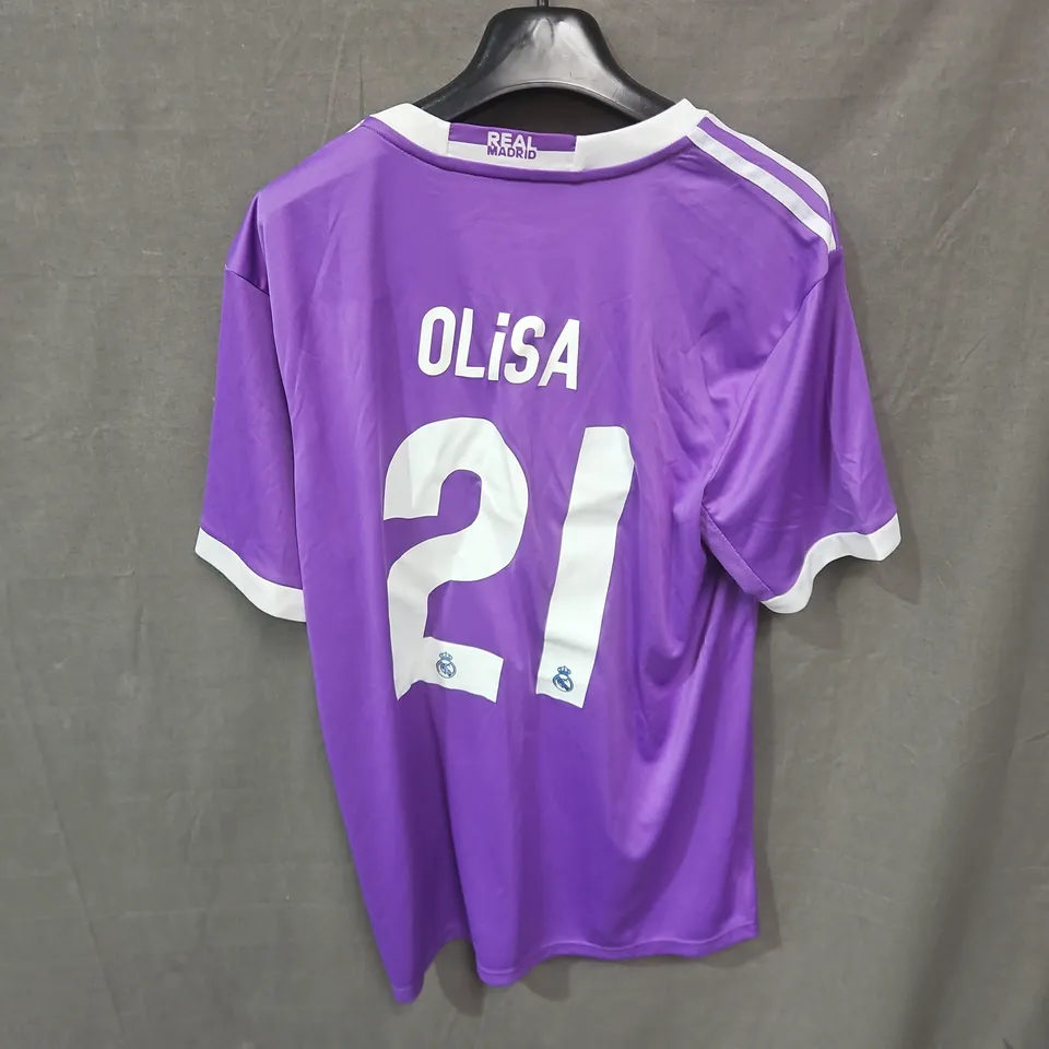 REAL MADRID FOOTBALL SHIRT – PURPLE AWAY JERSEY, OLISA 21 - SIZE L