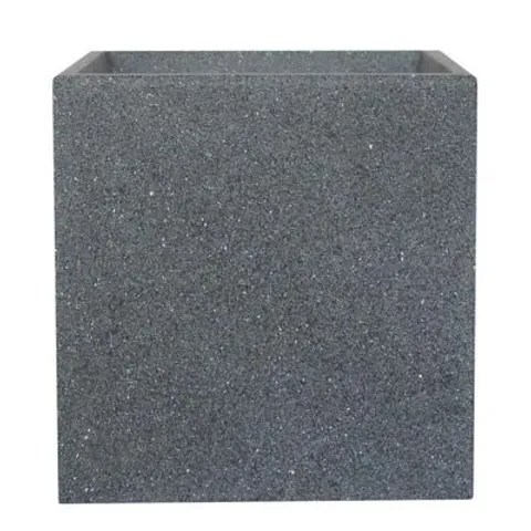 BOXED GREY CONCRETE EFFECT SQUARE PLANTER, FROSTPROOF OUTDOOR PLANT POT 