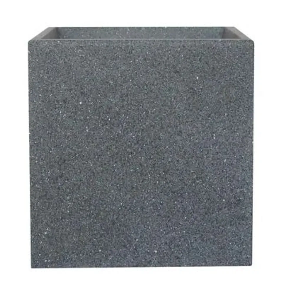 BOXED GREY CONCRETE EFFECT SQUARE PLANTER, FROSTPROOF OUTDOOR PLANT POT 