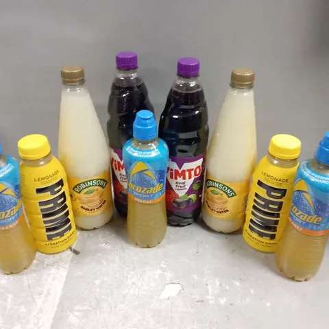 APPROXIMATELY 10 ASSORTED DRINK BASED PRODUCTS TO INCLUDE; VIMTO, ROBINSONS BARLEY WATER, PRIME LEMONADE AND LUCOZADE