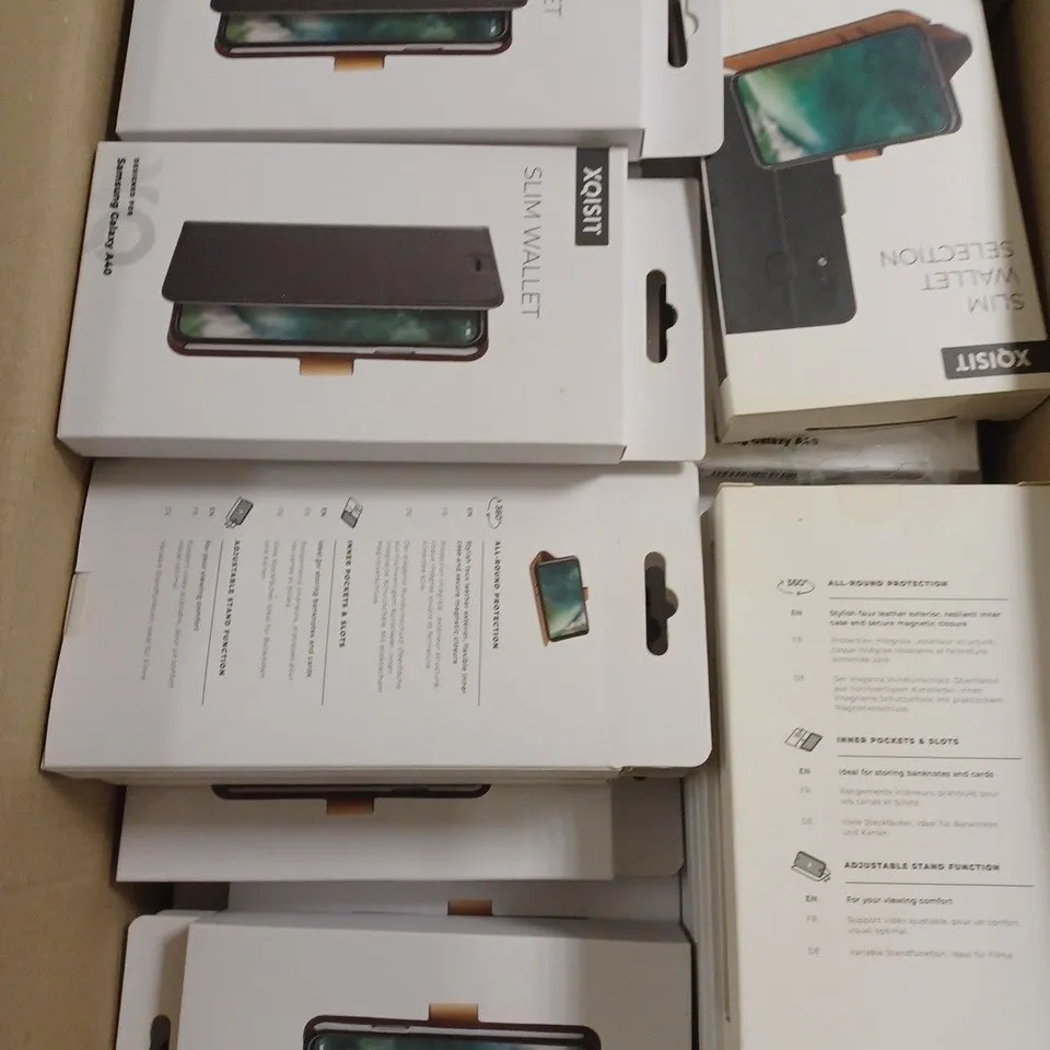 APPROXIMATELY 60 BRAND NEW BOXED XQISIT SLIM WALLET PROTECTIVE CASES FOR SAMSUNG GALAXY A40