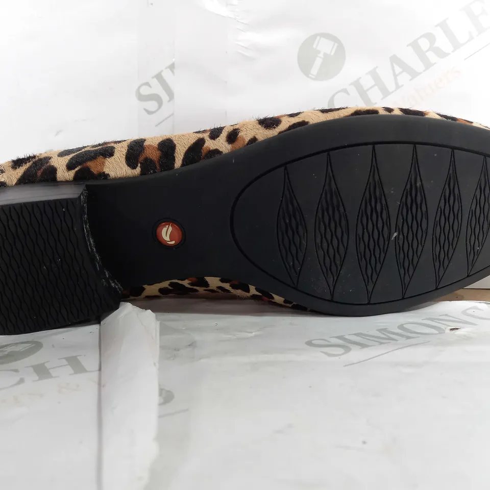 PAIR OF CLARKS SLIP ON HEELED LEOPARD SHOES - UK 5.5