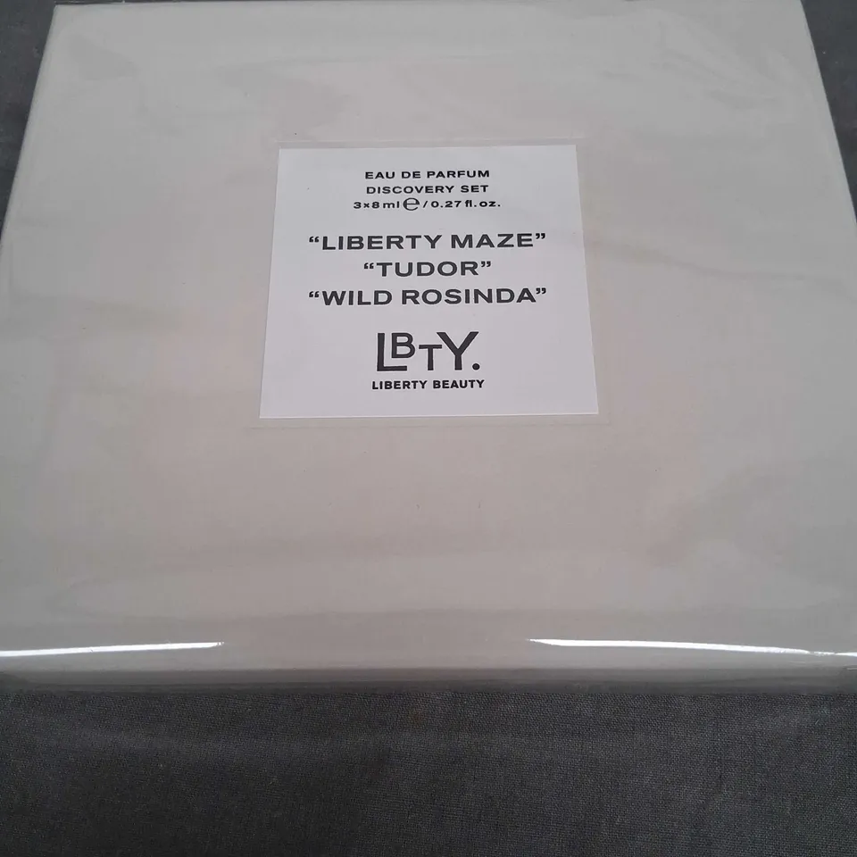 BOXED AND SEALED EAU DE PARFUM DISCOVERY SET LIBERTY MAZE, TUDOR, WILD ROSINDA