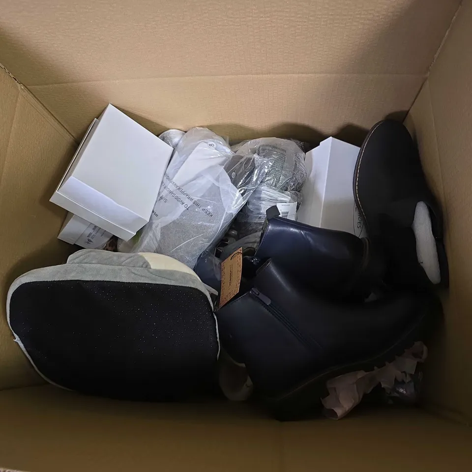 BOX OF APPROXIMATELY 15 PAIRS OF ASSORTED SHOES IN VARIOUS COLOUR, STYLES AND SIZES