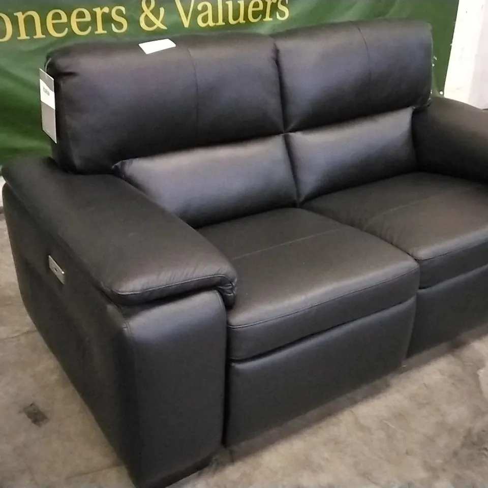 QUALITY ITALIAN DESIGNER GRADO POWER RECLINER LOVESEAT IN BLACK LEATHER 