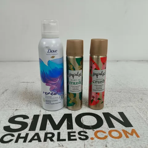 tote of approximately 15 assorted aerosol items to include dove shower and shave mousse etc