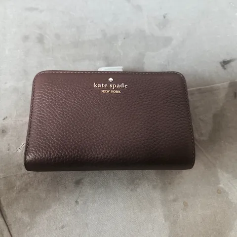 KATE SPADE NEW YORK BROWN PEBBLED LEATHER WALLET