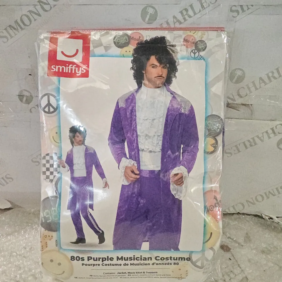 SMIFFYS 80S PURPLE MUSICIAN COSTUME – JACKET, SHIRT & TROUSERS - LARGE