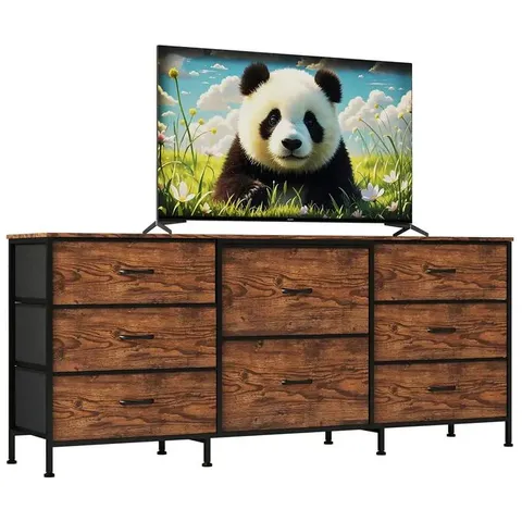 BOXED GARVEE 8 DRAWER FABRIC DRESSER TV STAND WITH WOODEN TOP, METAL FRAME, WIDE CLOSET ORGANIZER 62.99 X 26.77 X 13.79 INCHES