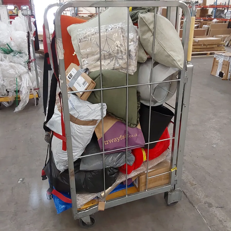 CAGE OF ASSORTED HOMEWARE PRODUCTS AND FURNITURE PARTS (CAGE NOT INCLUDED)