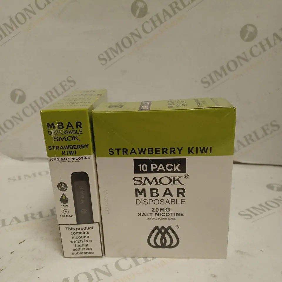 BOXED 1 PACK OF 10 SMOK M BAR DISPOSABLE VAPES - STRAWBERRY KIWI. 