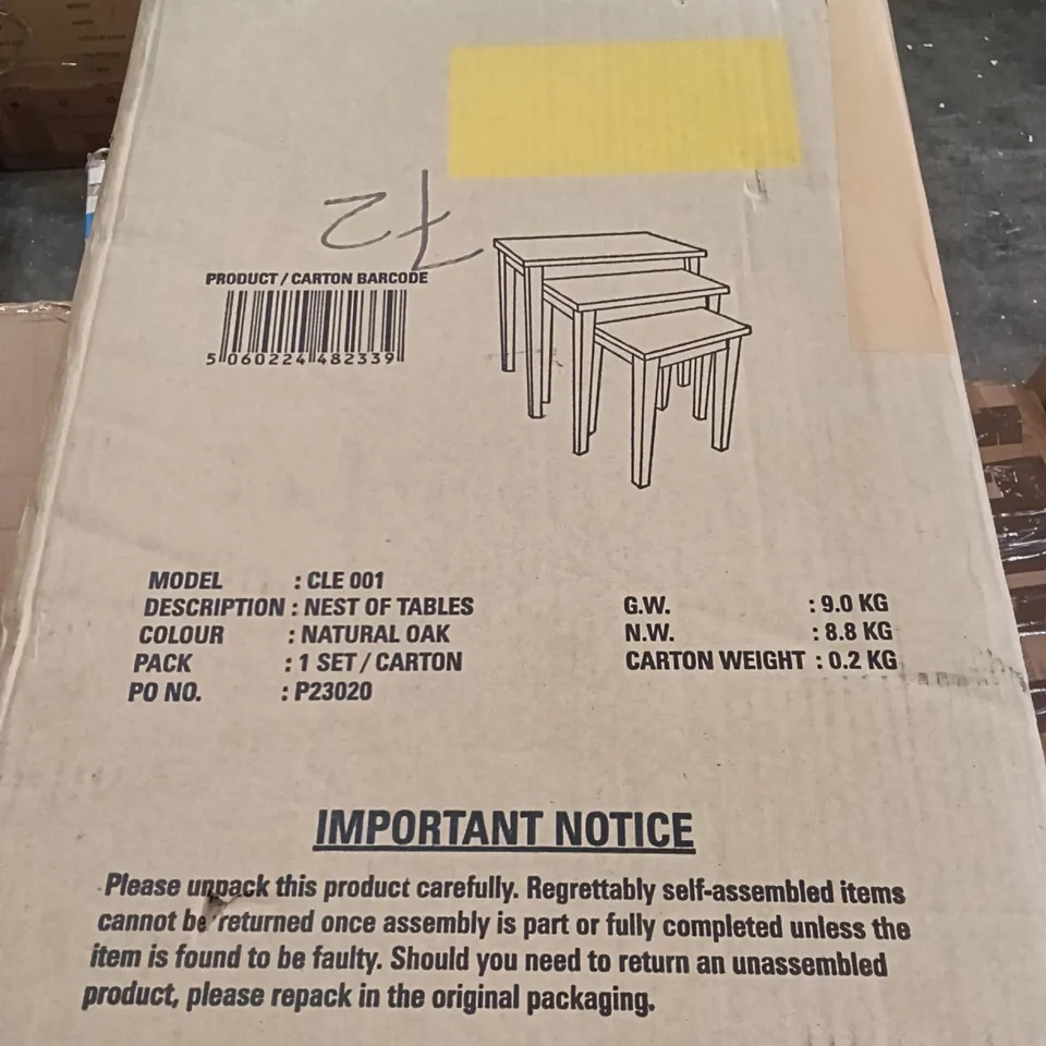 BOXED NEST OF TABLES - NATURAL OAK (1 BOX)
