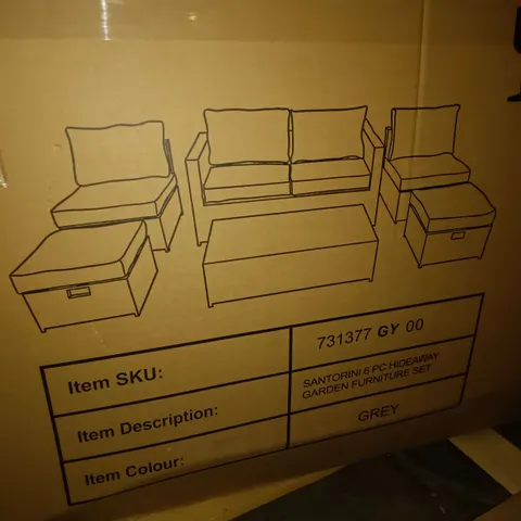 BOXED SANTORINI 6-PIECE HIDEAWAY GARDEN FURNITURE SET IN GREY - 1 BOX