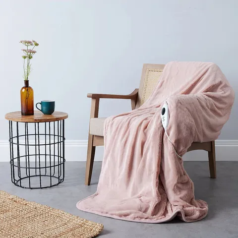 COZEE HOME FAMILY SIZED FAUX FUR & VELVETSOFT HEATEDTHROW W/ 9 HEAT SETTINGS IN PINK