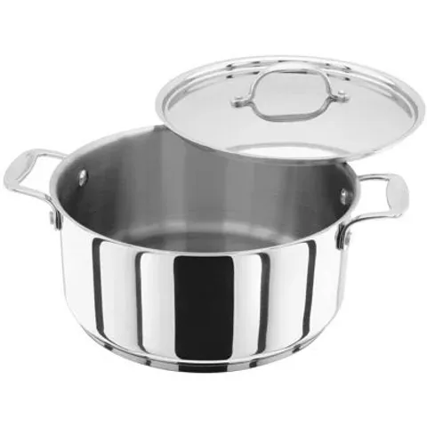 BOXED STELLAR 7000, 24CM STAINLESS STEEL CASSEROLE WITH STAINLESS STEEL LID (1 BOX)