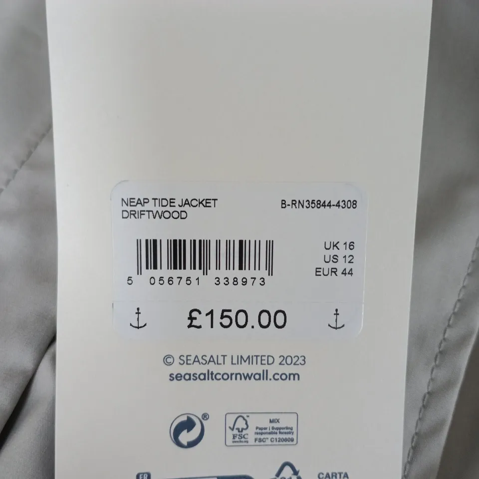 SEASALT CORNWALL NEAP TIDE JACKET – DRIFTWOOD, UK 16 (EU 44, US 12)