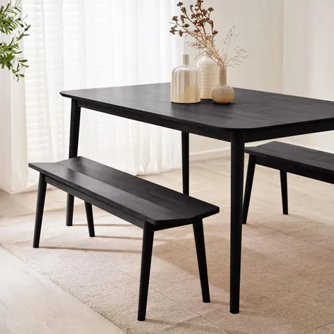 BOXED LYNTON BLACK SOLID WOOD LARGE DINING BENCH