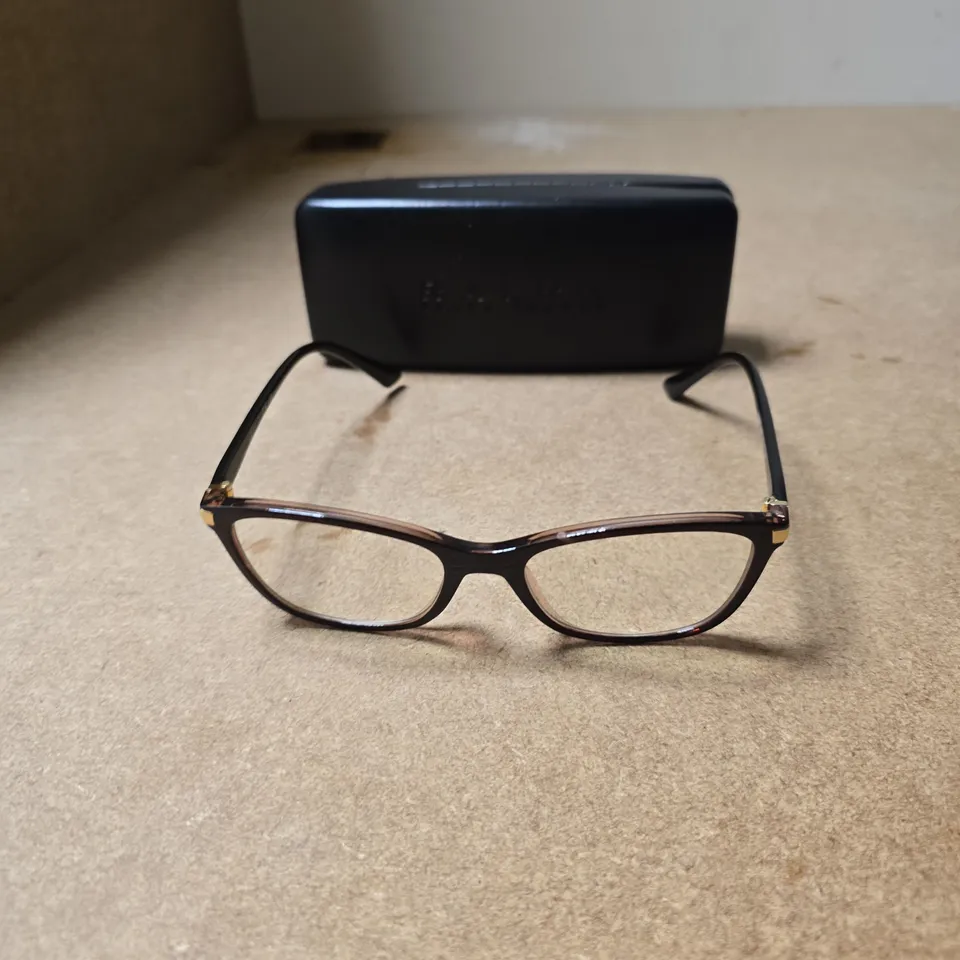 ralph lauren BROWN RECTANGULAR EYEGLASSES WITH BLACK TEMPLES AND CASE