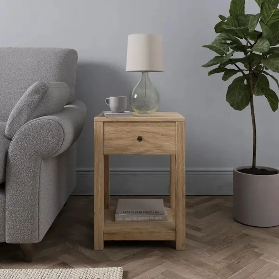 BOXED OLNEY 1 DRAWER SIDE TABLE - OAK (1 BOX)