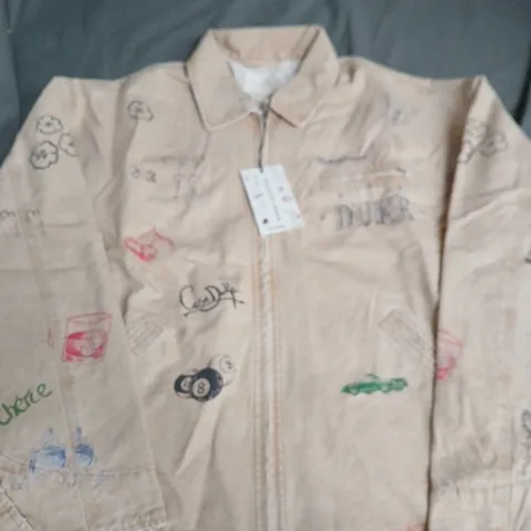DUKE & DEXTER BEIGE GRAFFITI-PRINT ZIP-UP JACKET SIZE M