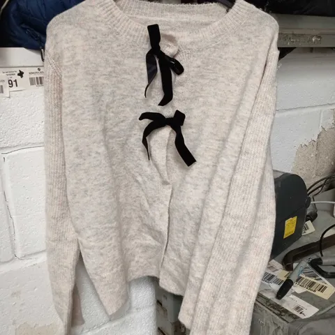 SHEIN GREY KNIT JUMPER WITH BLACK SATIN RIBBON BOWS SIZE XL