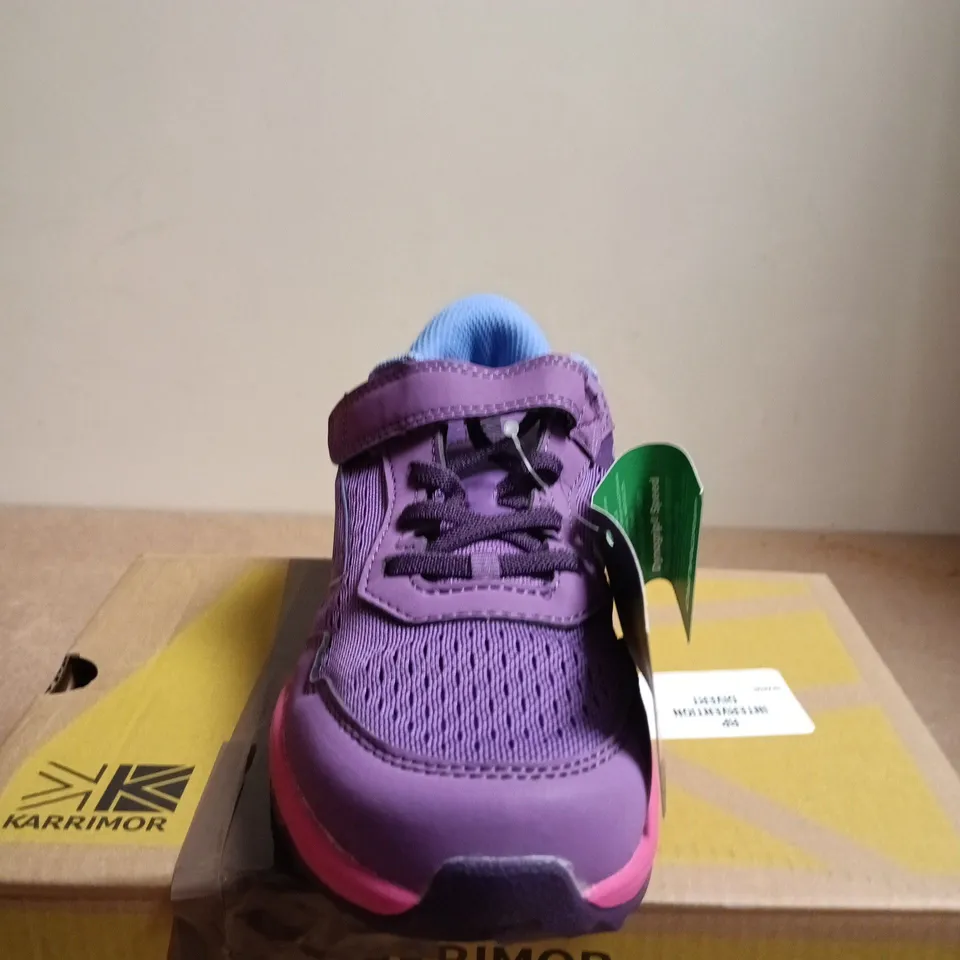 BOXED PAIR OF KARRIMOR TEMPO TR CHG00 KIDS' TRAIL SHOES – PURPLE/PINK, UK 2 (EU 34)