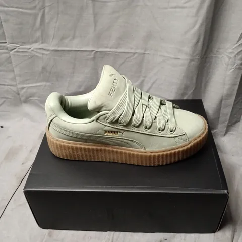 PUMA X FENTY BY RIHANNA CREEPER TRAINERS – SAGE GREEN, GUM SOLE SIZE 6 BOXED