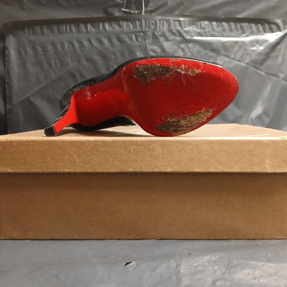 BOXED PAIR OF CHRISTIAN LOUBOUTIN PEEP TOE STILETTO HEELS IN BLACK SIZE EU 38