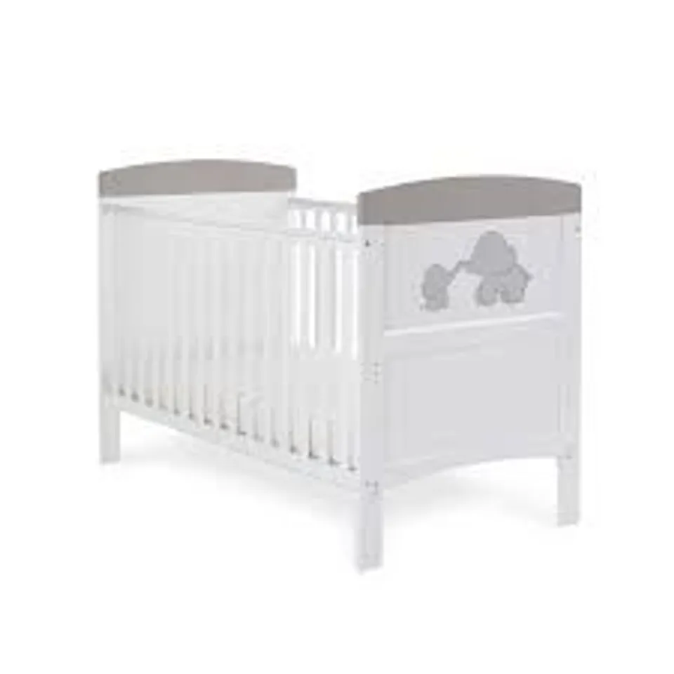 BOXED OBABY GRACE INSPIRE COT BED - ME & MINI ME ELEPHANTS GREY (1 BOX)