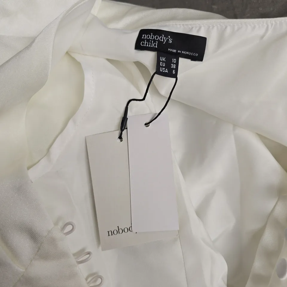NOBODY'S CHILD WHITE DRESS WITH CORSET LACING – UK 10 (EU 38) – MADE IN MOROCCO