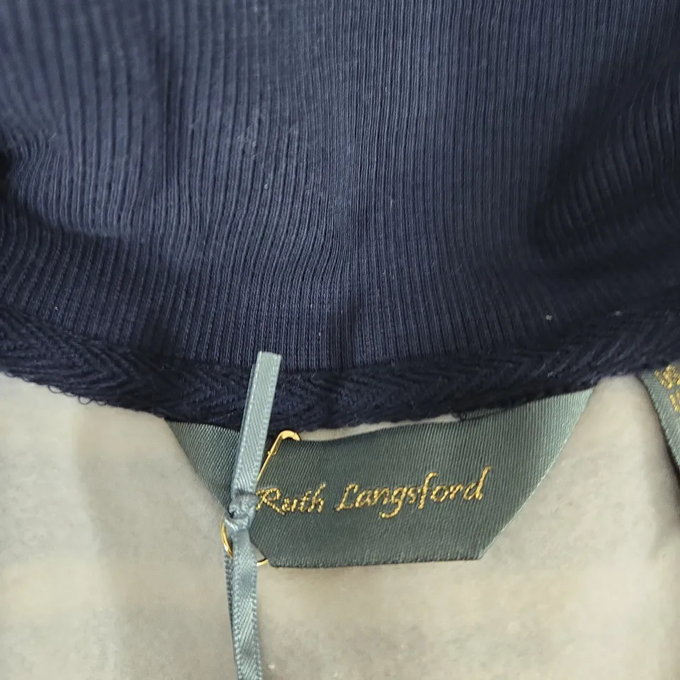 RUTH LANGFORD STRIPED ZIP-NECK TOP - NAVY & WHITE, UK SIZE L (US M)