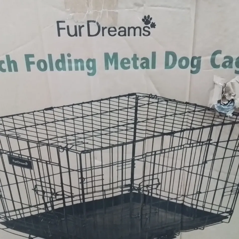 BOXED FURDREAMS 36 INCH FOLDING METAL DOG CAGE