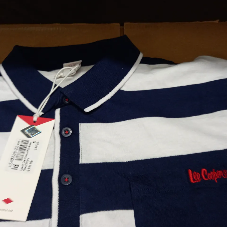lee cooper white/blue striped polo shirt - xl