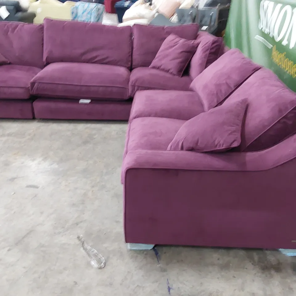 QUALITY BRITISH DESIGNER LOUNGE Co. CORNER GROUP AUBERGINE PLUSH FABRIC 
