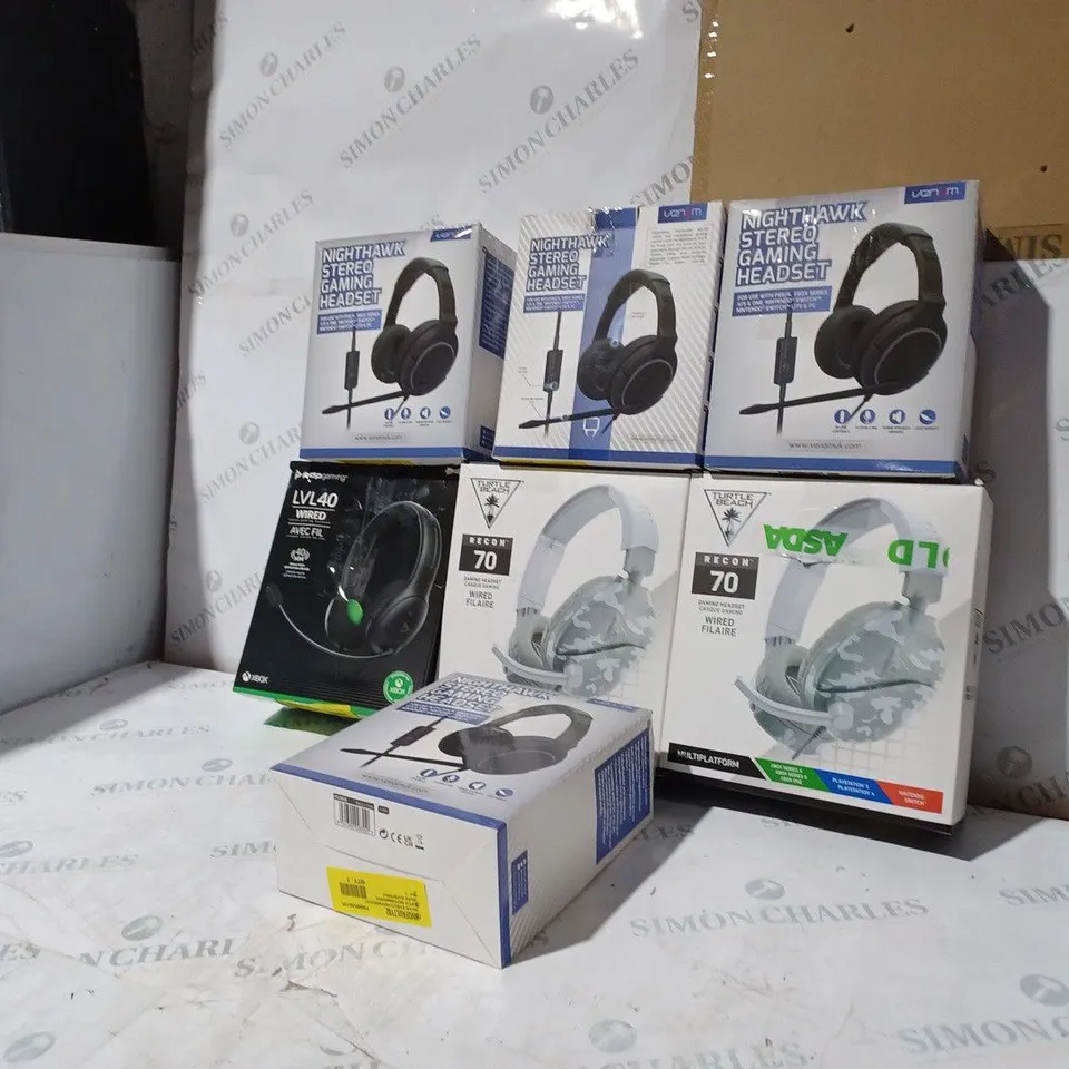 BOX OF 7 ASSORTED BOXED WIRED GAMING HEADSETS TO INCLUDE: TURTLE BEACH & VENUM IN VARIOUS COLOURS