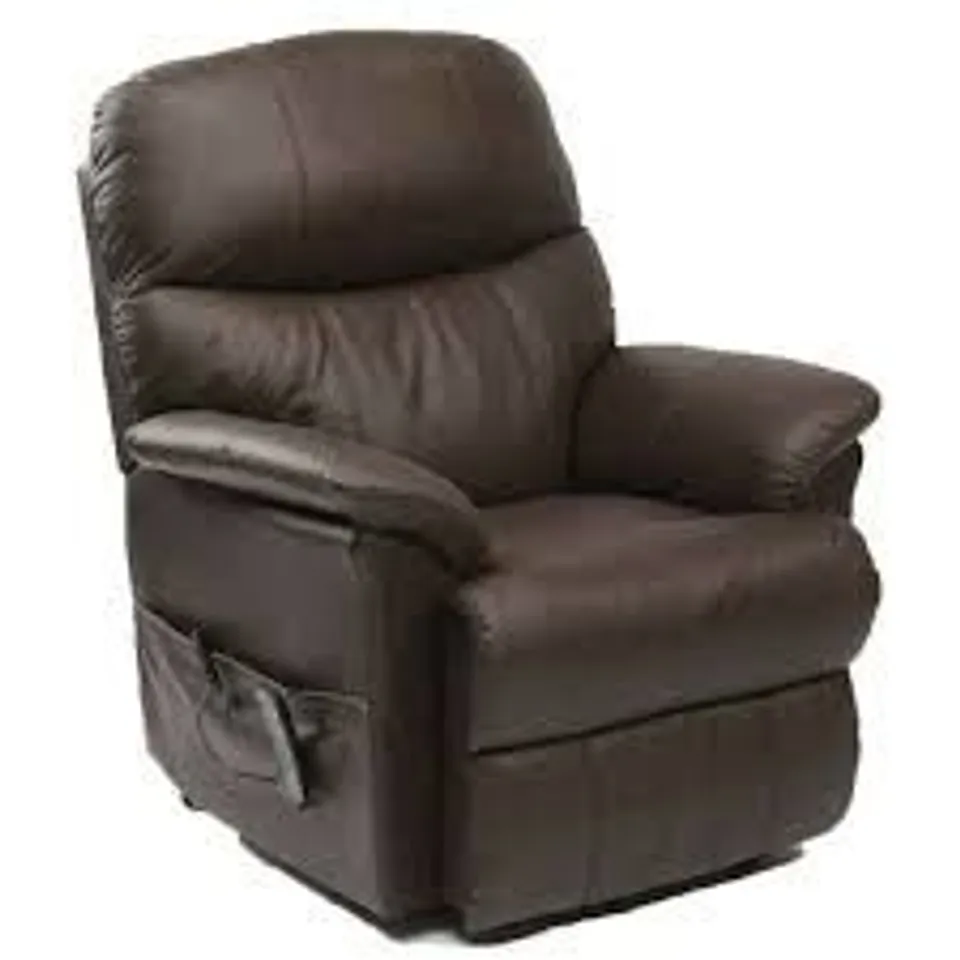 BOXED BROWN FAUX LEATHER RISE & RECLINING EASY CHAIR (2 BOXES) RRP £499.99